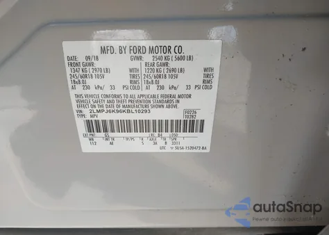 2019 Lincoln Nautilus Select z USA, uszkodzony, nr VIN 2LMPJ6K96KBL10293